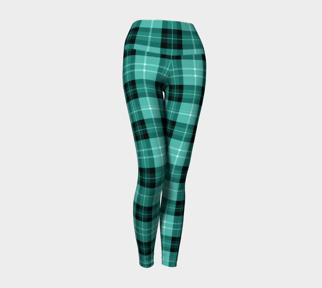 Green and Blue Plaid Patterned Tights Women's Opaque Print