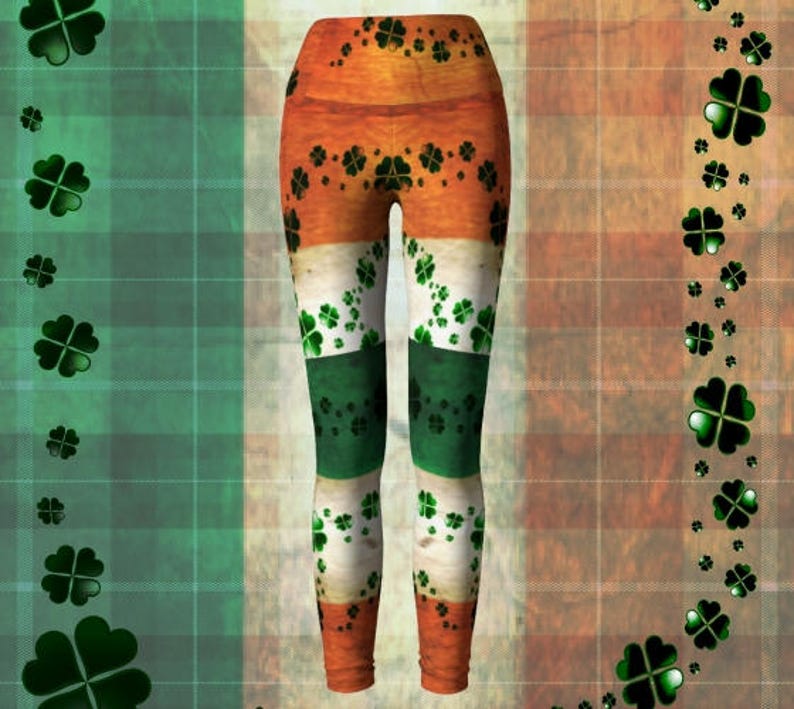 PATRICK/'S DAY Leggings for Women Yoga Pants Yoga Leggings Irish Flag and Shamrock Four Leaf Clover Printed Leggings Orange Green /& White ST