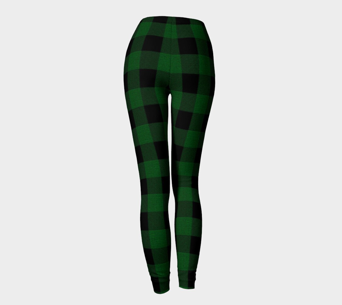 BUFFALO PLAID LEGGINGS Green Black Buffalo Check Plaid Yoga Leggings ...