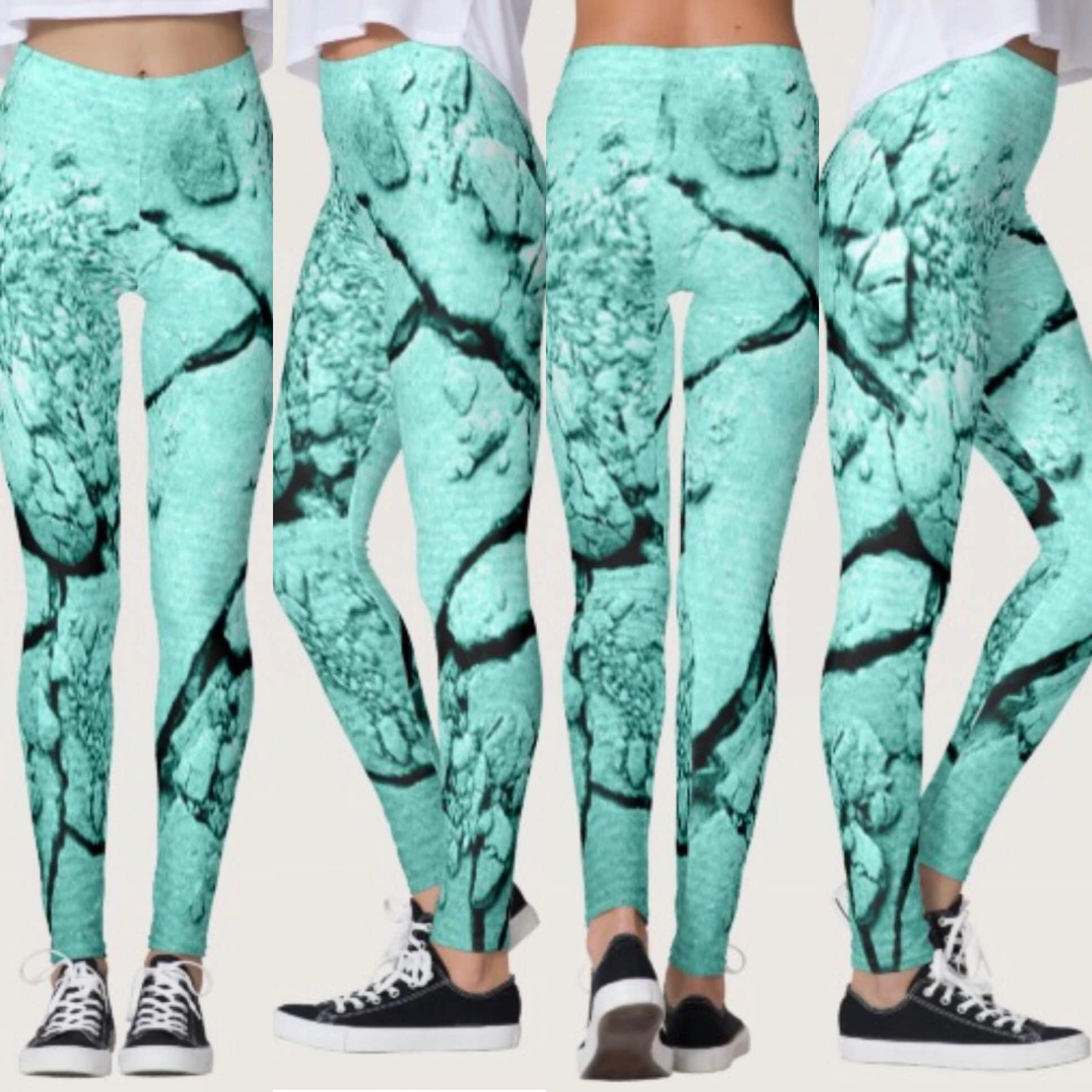 LEGGINGS YOGA PANTS Teal Art Leggings Printed Leggings for Women Yoga Leggings  Womens Work Out Leggings Fashion Leggings Festival Leggings