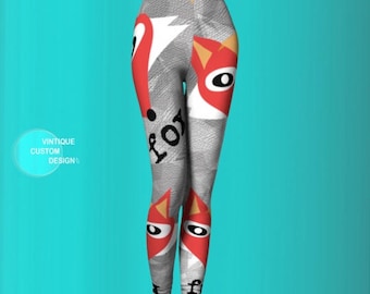 Fox Print Yoga Leggings: Women's Eco-Friendly Animal Art