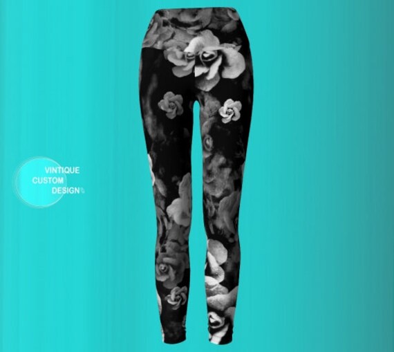 Printed Leggings Black With Roses Printed Leggings Black With Roses