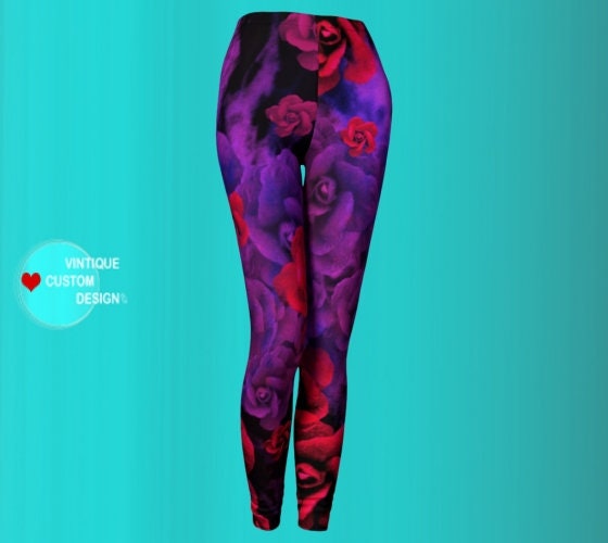 Purple and Red Rose LEGGINGS Sexy Print Leggings Sexy Yoga Pants Sexy Yoga  Leggings Womens Sexy Leggings Art Leggings Floral Leggings Roses