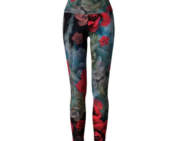 LEGGINGS, YOGA PANTS, Designer Art Legging's, Womens, Rose Pants, Rose Leggings, Art Leggings, Yoga Leggings, Designer Fashion Leggings