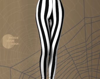 Halloween Striped Leggings: Black and White Vertical Stripe Costume