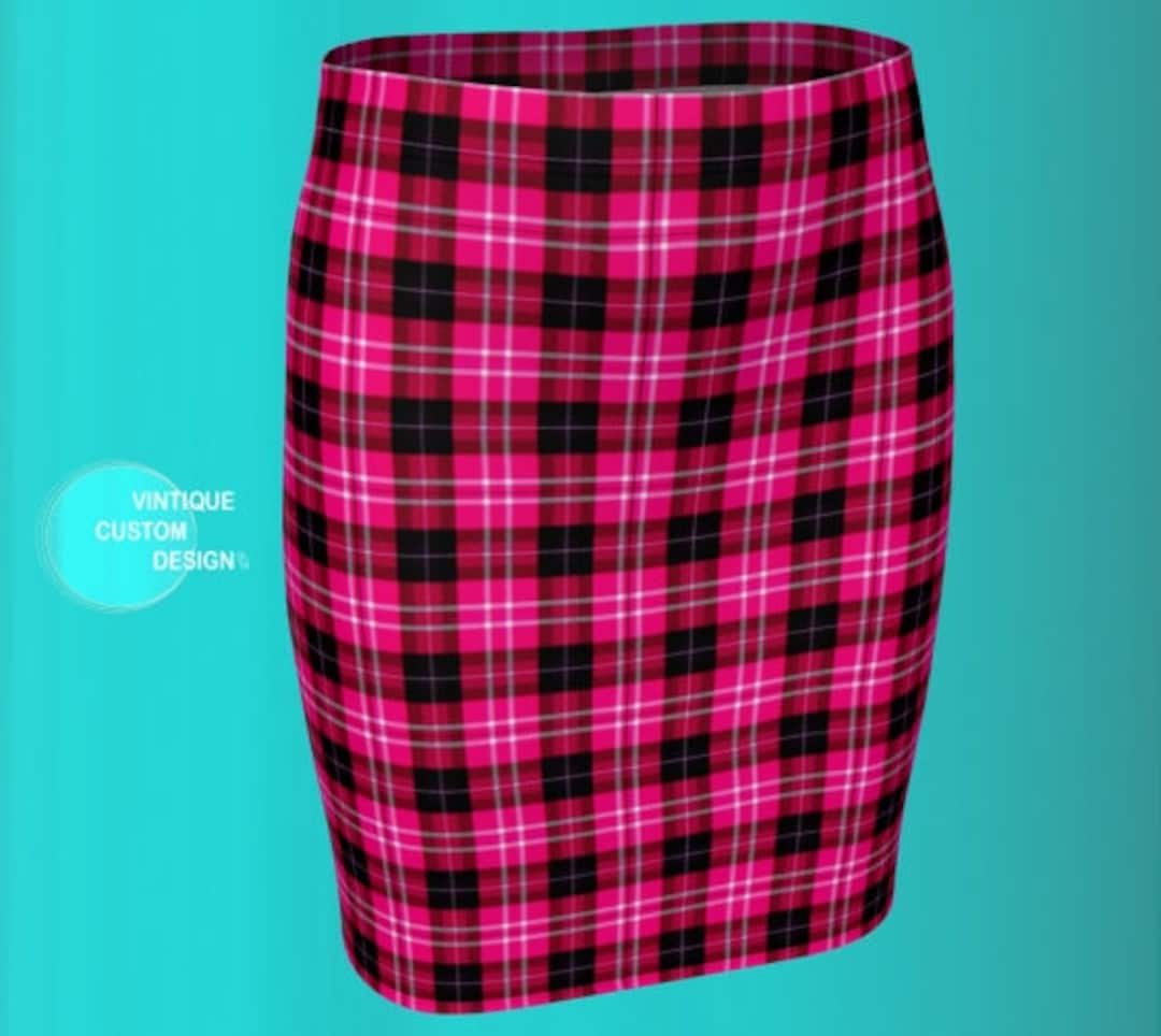 Pink Tartan Plaid Mini Skirt Womens Skirts Tight Skirt Sexy Etsy