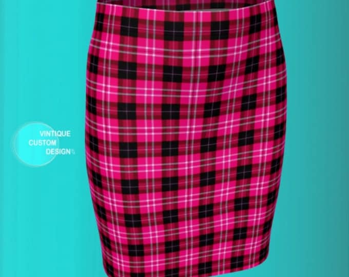 Pink Tartan PLAID MINI SKIRT Womens Skirts Tight Skirt Sexy Skirts High Waisted Skirts Tartan Skirt 50s Pencil Skirt Flare Skirt Plaid Skirt