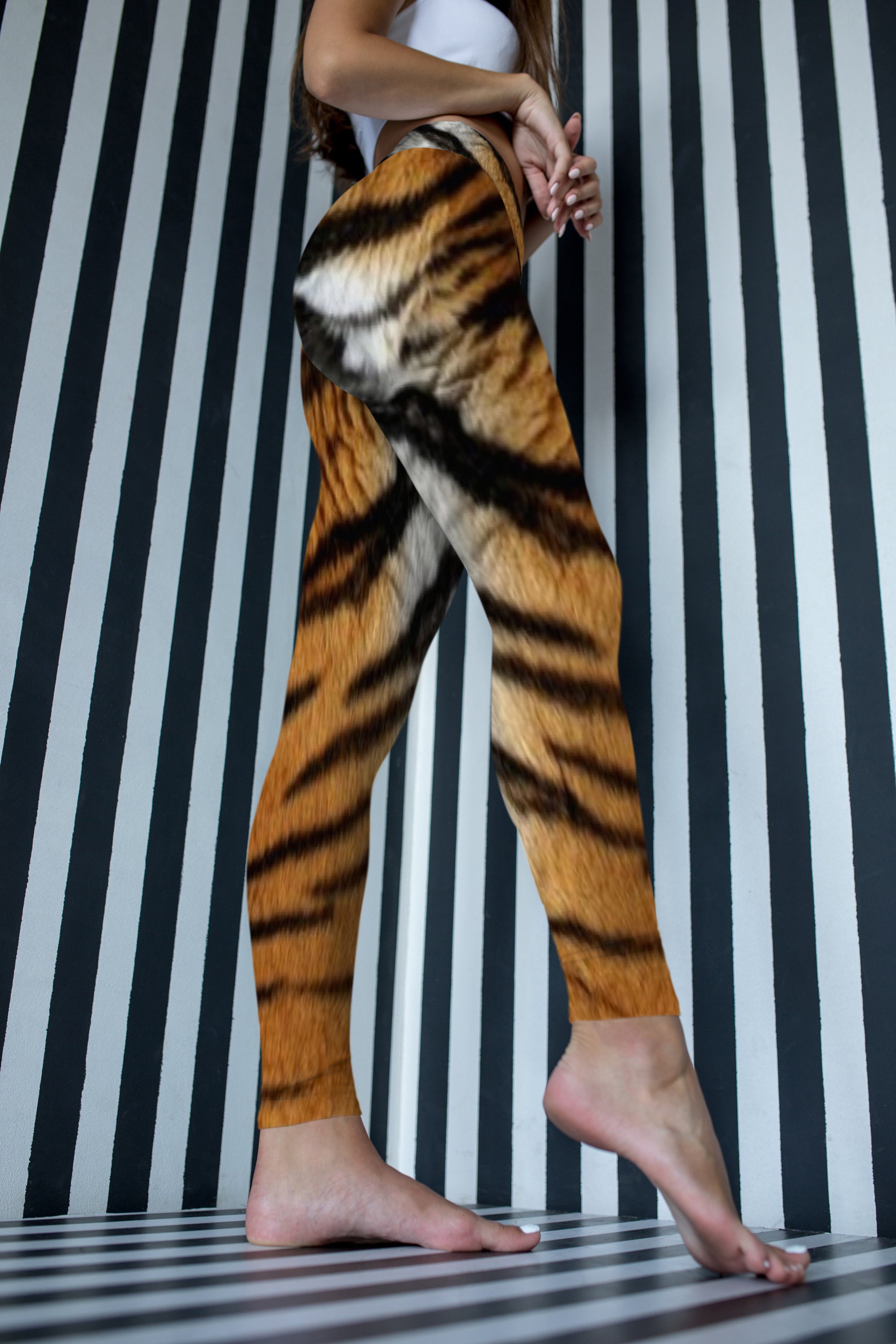 TIGER LEGGINGS Womens Tiger Striped Faux Fur PRINTED Leggings Yoga