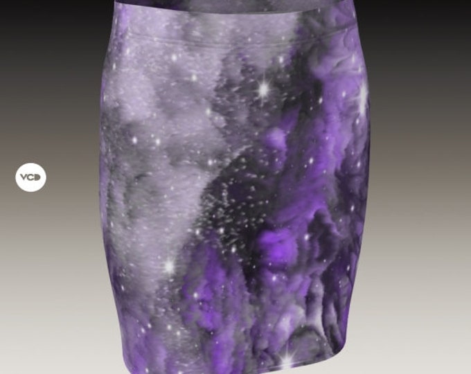 GALAXY SKIRT WOMENS Purple Midnight Celestial Galaxy Print Designer Fashion Skirt for Women Cosmic Rave Skirt Club Skirt Summer Skirt Fitted