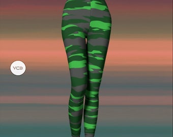 CAMOUFLAGE LEGGINGS WOMENS Green Camo Army Camo Yoga Leggings Yoga Pants Joggers Designer Fashion Leggings Summer Leggings Festival Leggings