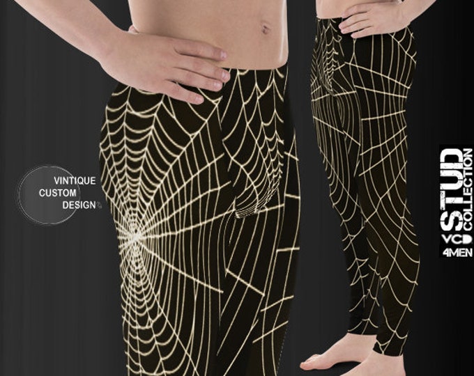 SPIDERWEB LEGGINGS MENS Yoga Pants Meggings Yoga Leggings for Men Spider Web Spiderweb Printed Leggings Joggers Black and White Workout Pant