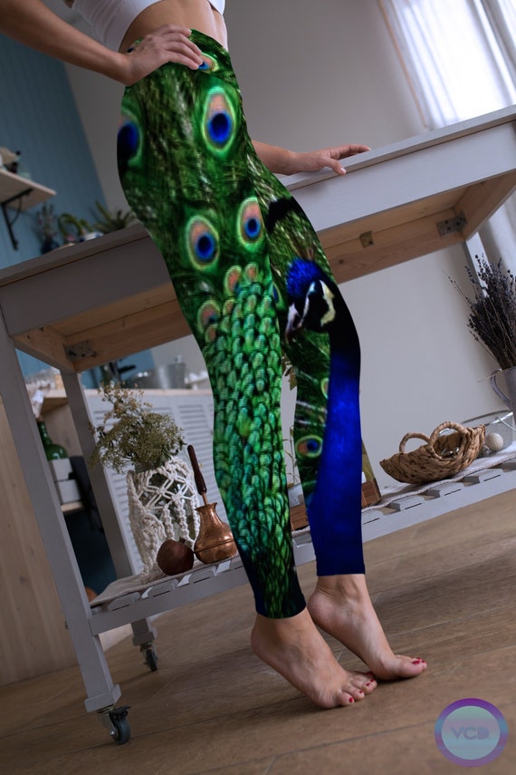 PEACOCK LEGGINGS Womens Yoga Leggings Yoga Pants Peacock Feather