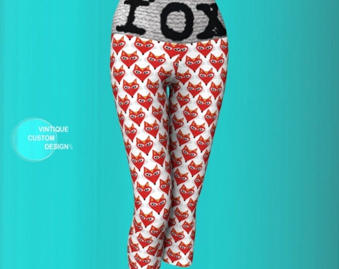 Fox Print YOGA CAPRI LEGGINGS Womens Yoga Leggings Yoga Pants Capri Leggings for Women Fox Leggings Sexy Print Leggings Sexy Yoga Leggings