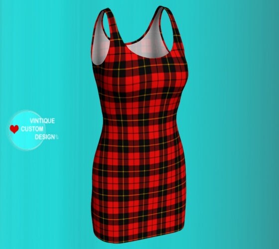 Red Tartan PLAID DRESS Body-con Dress Flare Dress WOMENS Red Tartan ...