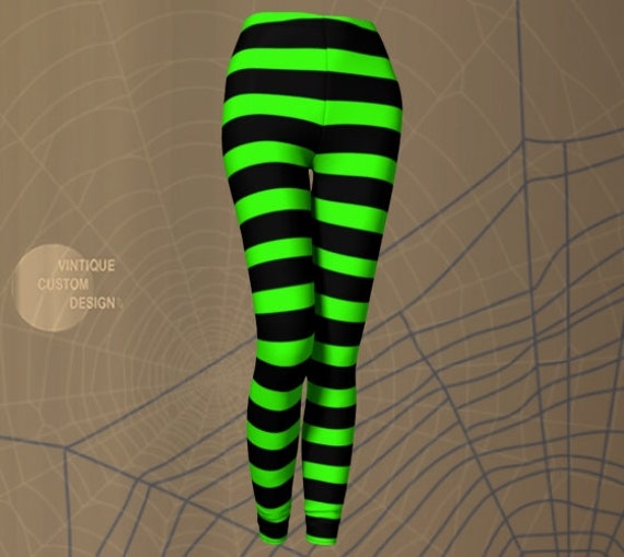 Witch LEGGINGS Halloween Tights WOMENS Witch Stockings Wicked Witch Costume  Green Black Striped Leggings Printed Leggings Costume for Her -  Canada