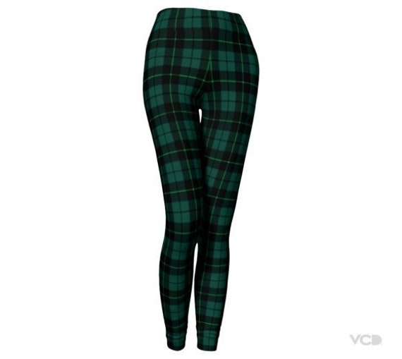 Women's Green Lumberjack Plaid Tartan Mid-Rise Yoga Leggings