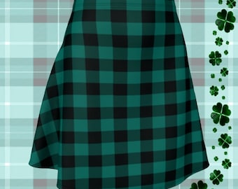 Green Buffalo PLAID SKIRT Womens Plaid Skirts St. Patricks Day Skirt for Women Green and Black Plaid Flare Skirt Fitted Skirt Plaid Skirt