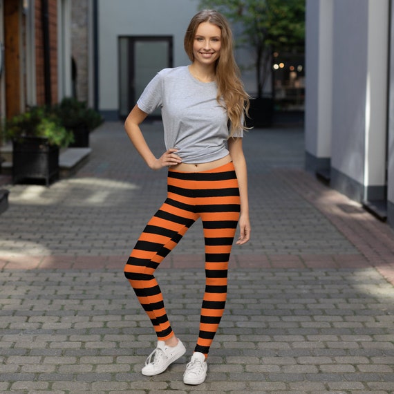 Orange and Black Witch LEGGINGS Halloween Leggings WOMENS Witch Stockings  Costume Tights Striped Leggings Printed Leggings Costume for Her 
