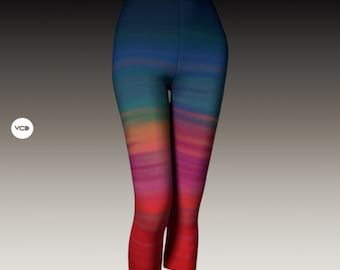 RAINBOW OMBRE LEGGINGS Capri Leggings Yoga Pants Womens Yoga Leggings Workout Leggings Festival Clothing Women's Rave Clothing Running Pants