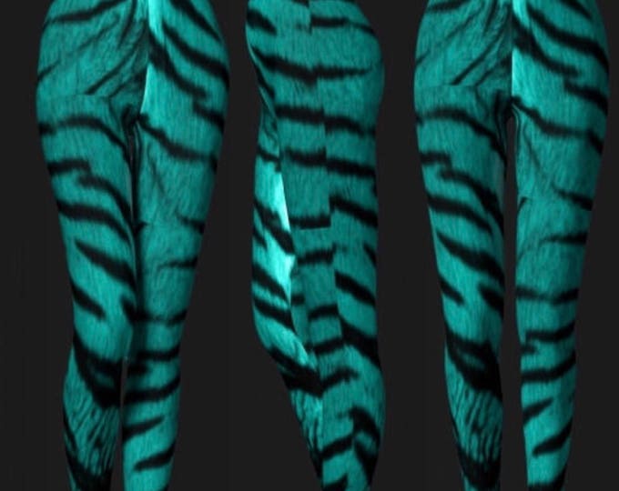 TIGER PRINT LEGGINGS Womens Animal Print Tiger Leggings Yoga Pants Festival Fashion Teal Tiger Print Animal Print Leggings Sexy Yoga Pants