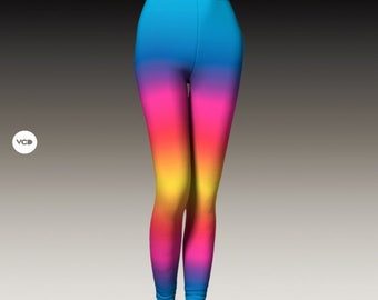 RAINBOW LEGGINGS Colorful Ombre Yoga Leggings WOMENS Yoga Pants Workout Clothing Designer Leggings Rave Leggings Burning Man Leggings Tights