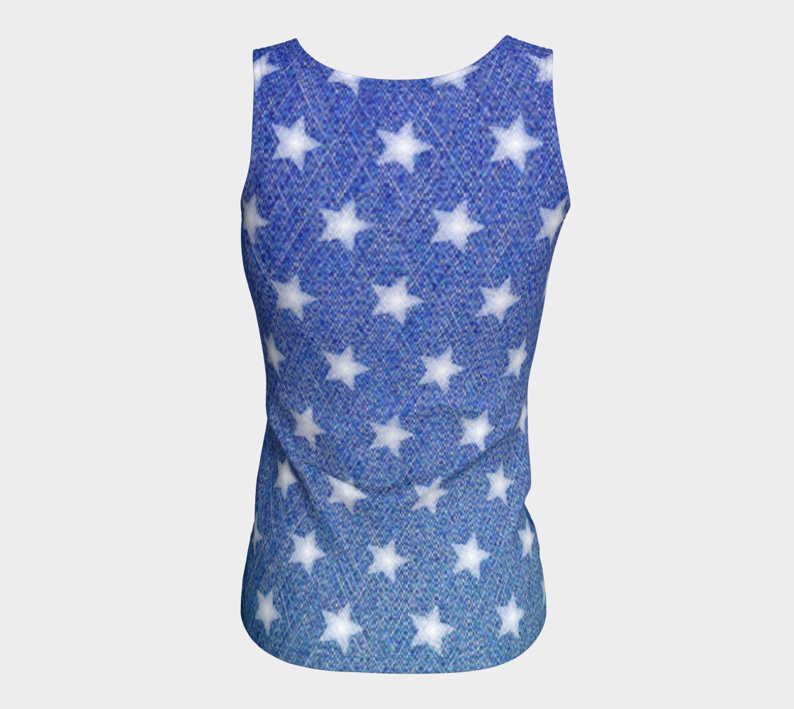 USA TANK TOP Womens Tank Top Patriotic Independence Day Faux Denim Star ...