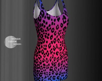 CHEETAH PRINT DRESS Women's Animal Print Cheetah Dress Sexy Mini Dress Body-con Dress Flare Dress Festival Clothing Club Dress Rave Dress