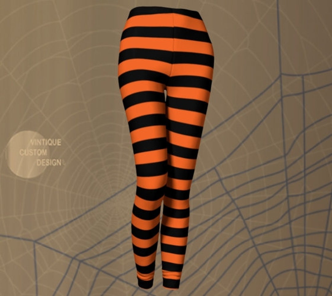 Black Spider Leggings, Orange women's Teen Cute Crawling Halloween