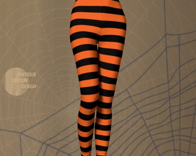 Orange and Black Witch LEGGINGS Halloween Leggings WOMENS Witch Stockings Costume Tights Striped Leggings Printed Leggings Costume for Her