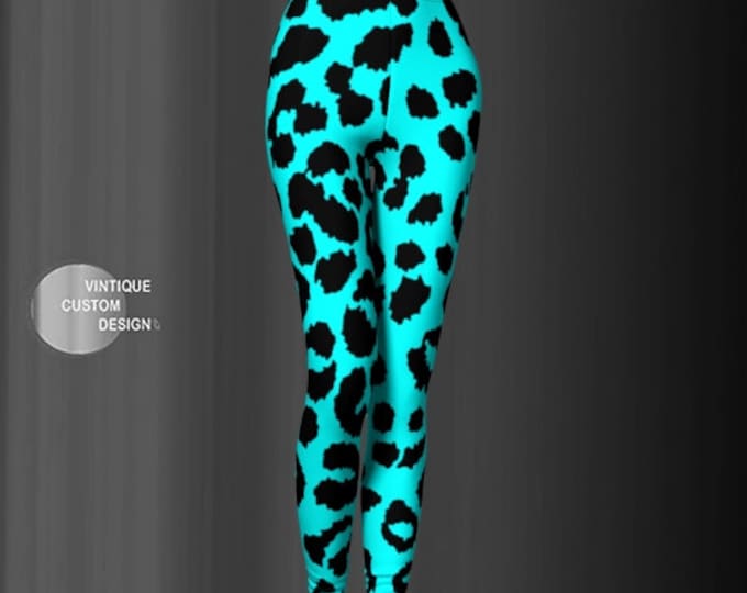 Animal Print LEGGINGS Womens Cheetah Print Leopard Print Leggings YOGA PANTS Yoga Leggings for Women Teal and Black Cheetah Print Tights