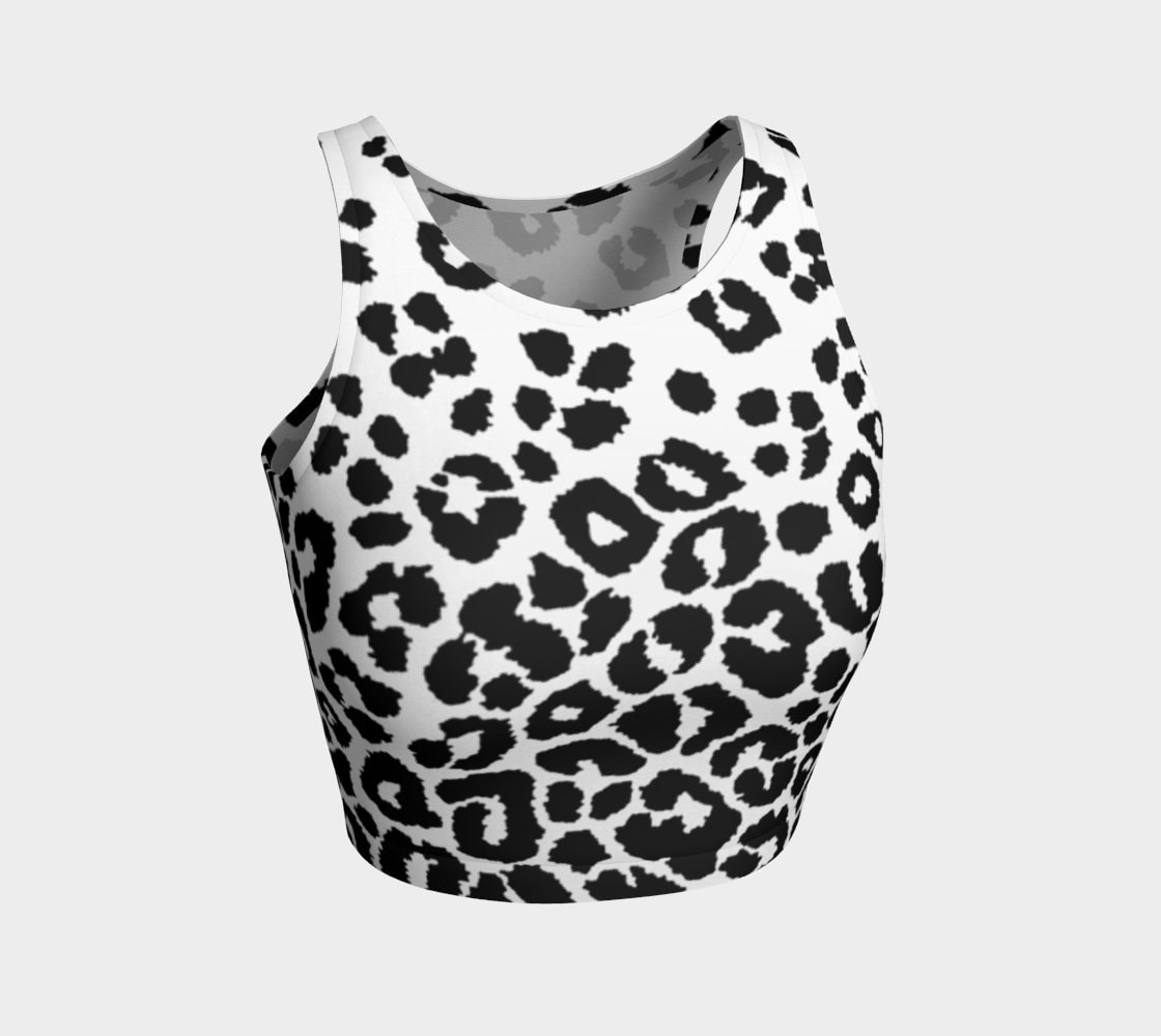 VintiqueCustomDesign Snow Leopard Top Black and White Cheetah Crop Top Womens Animal Print Work Out Clothing Yoga Top Festival Clothing Burning Man Top for Women