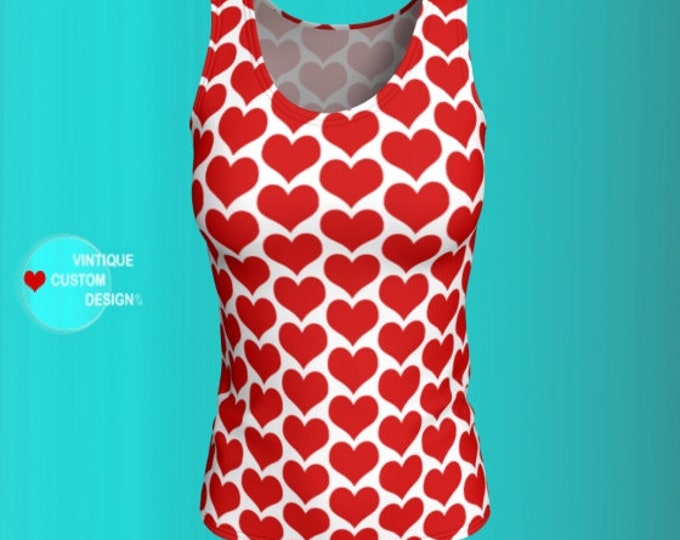 Valentine's Day Heart Tank Top WOMENS Heart Red and White TANK TOP Womens Tank Top Heart Top Red & White Heart Top Women's Workout Clothing