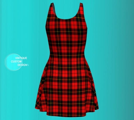 Red Tartan PLAID DRESS Body-con Dress Flare Dress WOMENS Red Tartan ...