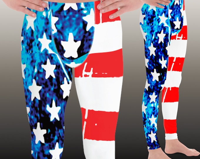 USA LEGGINGS MENS American Flag Red White and Blue Stars and Stripes Meggings Yoga Pants Yoga Leggings for Men Joggers Workout Clothing