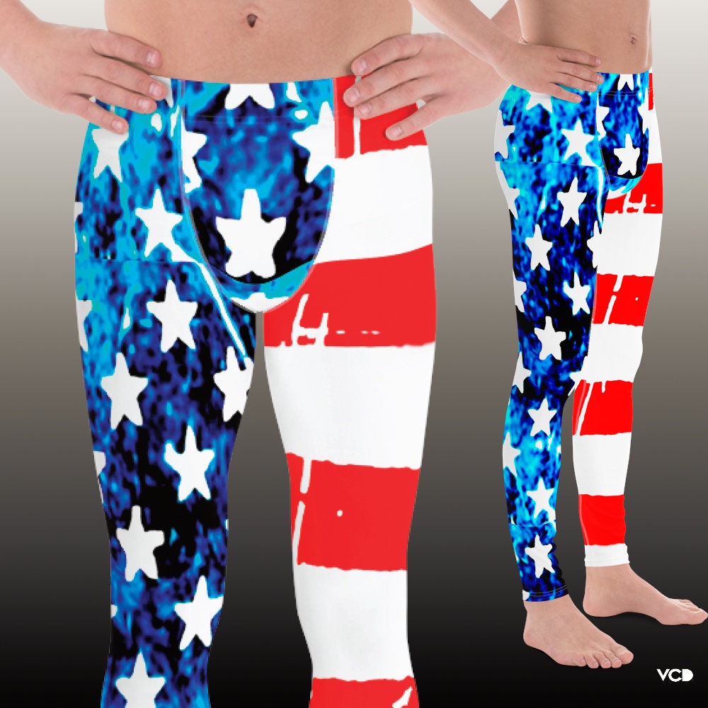 USA LEGGINGS MENS American Flag Red White and Blue Stars and Stripes  Meggings Yoga Pants Yoga Leggings for Men Joggers Workout Clothing