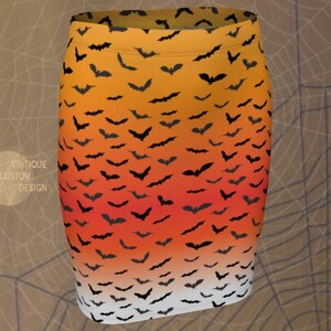 Bat Print Halloween Skirt: High Waisted Fitted Mini Skirt