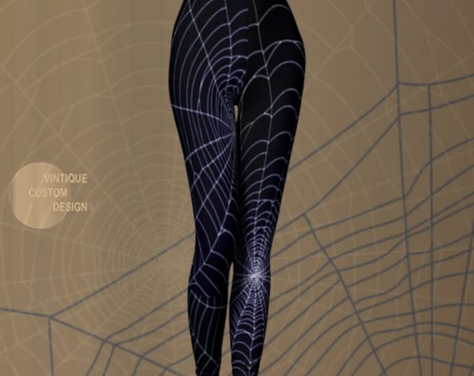 COBWEB LEGGINGS Spiderweb Womens Yoga Pants Spider Web Goth Leggings Cosplay Halloween Costume Spooky Gothic Clothing Blue and White Legging