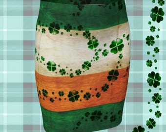 St Patricks Day Mini Skirt: Irish Flag Clover Print