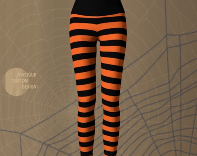 STRIPED YOGA PANTS Halloween Leggings Women's Striped Yoga Leggings Halloween Costume Leggings Orange and Black Leggings Women's Cosplay