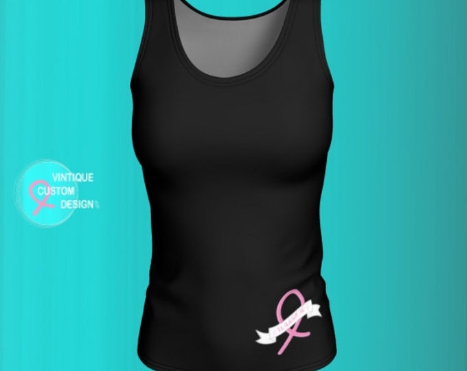 BCAM TANK TOP Womens Breast Cancer Awareness Pink Ribbon Shirt Black & Pink Breast Cancer Ribbon Survivor Top Work Out Clothing Running Top