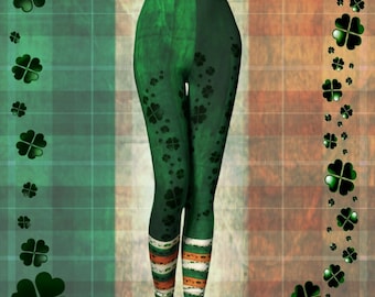 Shamrock Leggings: Irish Flag Clover Print Yoga Pants