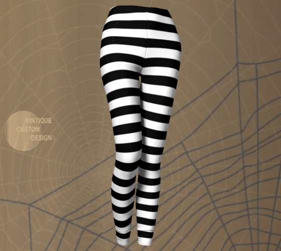 Halloween Leggings Jail Leggings Women's Prisoner Inmate LEGGINGS Halloween  Costume Leggings Black White Striped Leggings Cosplay Leggings