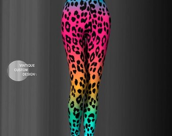 Cheetah LEGGINGS Rainbow Leggings Animal Print Yoga Leggings WOMENS Leggings YOGA Pants for Women Rave Clothing Work Out Fitness Leggings