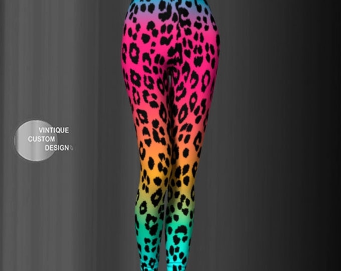 Cheetah LEGGINGS Rainbow Leggings Animal Print Yoga Leggings WOMENS Leggings YOGA Pants for Women Rave Clothing Work Out Fitness Leggings