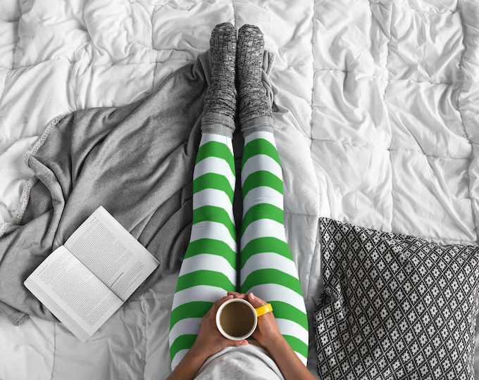 SAINT PATRICKS DAY Leggings Green and White Striped Yoga Leggings Womens Striped Leprechaun Leggings St. Pattys Gift for Wife Gift for Her