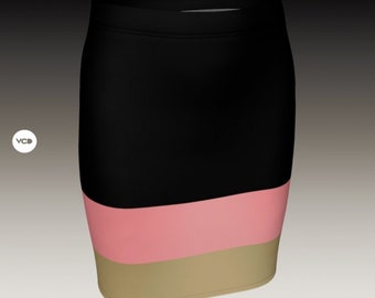 Womens Skirt Designer Fashion Print Skirt Pencil Skirt Fitted Mini Skirt Black Gold and Pink Stylish Sexy High Waisted Skirt for Women