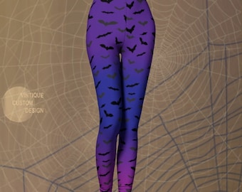 Halloween Bat Leggings: Purple & Black Costume Witch Stockings