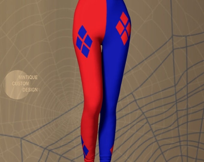 Red and Blue Harlequin Leggings Harley Quinn Costume Cosplay Harley Quinn LEGGINGS Cosplay Leggings Sexy Yoga Leggings Womens Sexy Leggings