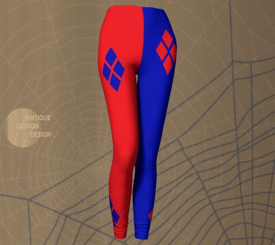 Red and Blue Harlequin Leggings Harley Quinn Costume Cosplay Harley Quinn  LEGGINGS Cosplay Leggings Sexy Yoga Leggings Womens Sexy Leggings