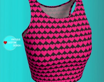 Heart Print Crop Top: Valentines Day Athletic Yoga Top
